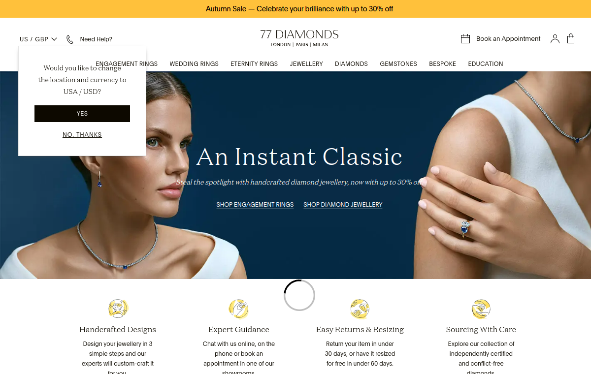 77 Diamonds website homepage